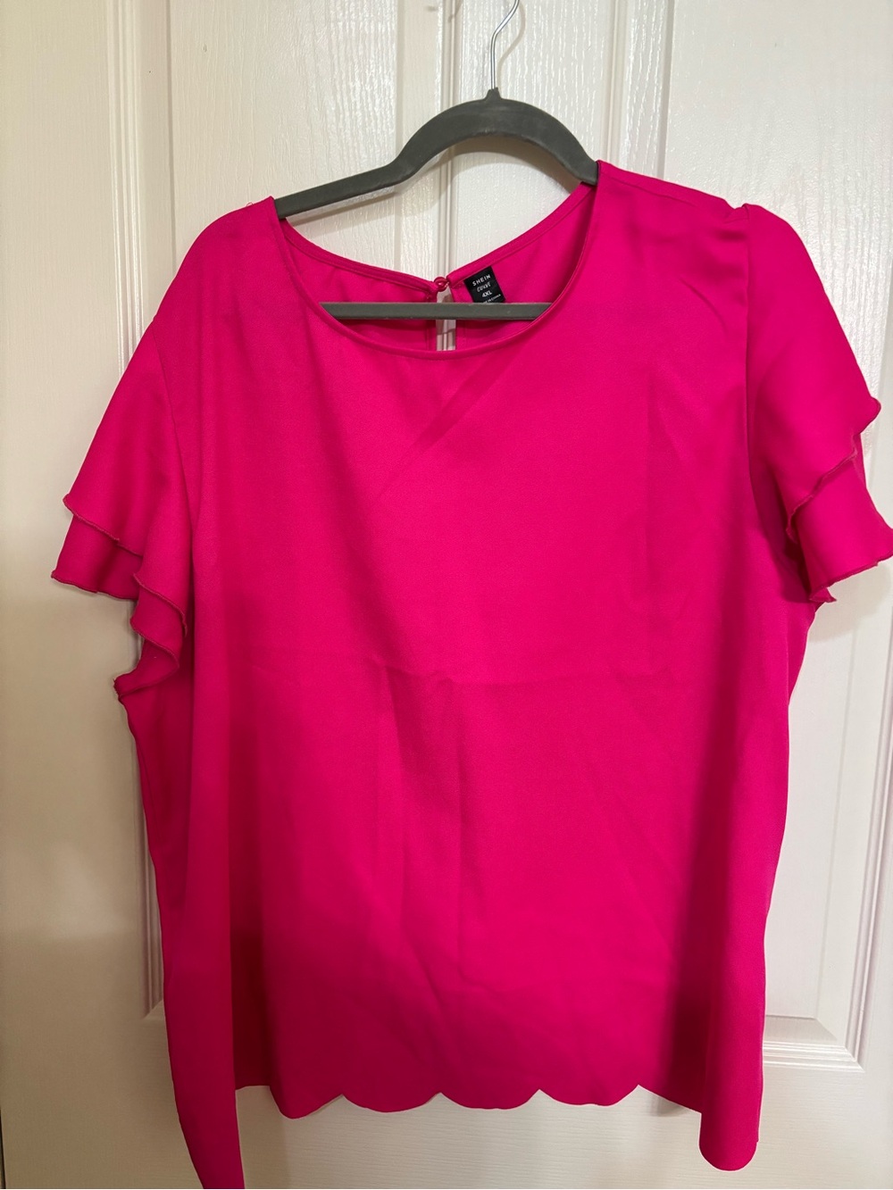 SHEIN Bright Pink Ruffle Sleeve Scallop Hem Blouse